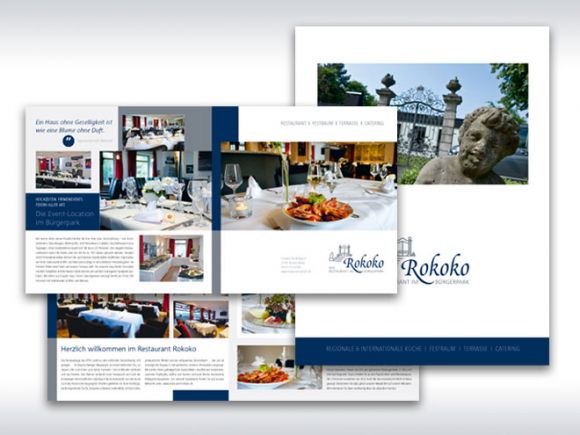 Design und Druck Faltflyer und Mappe Restaurant Rokoko